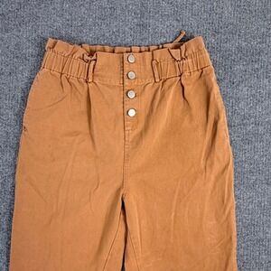 Emberley Womens High Waist Paperbag Button Fly 100% Cotton Pants mustard Size L